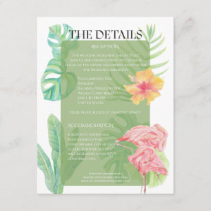 Pink Flamingo, Tropical leaves & floral wedding Enclosure Card