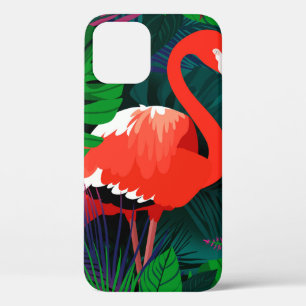 Pink flamingo. Tropical leaves, pink butterfly, iPhone 12 Case