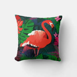 Pink flamingo. Tropical leaves, pink butterfly, Cushion