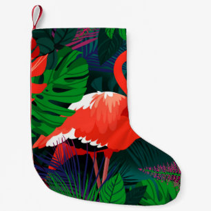 Pink flamingo. Tropical leaves, pink butterfly,  Small Christmas Stocking