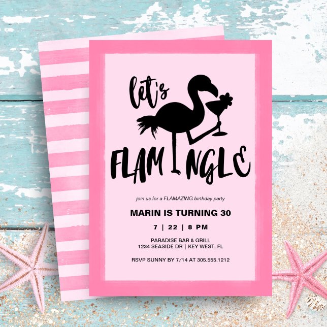 Pink Flamingo Tropical Let's Flamingle Birthday Invitation (Creator Uploaded)
