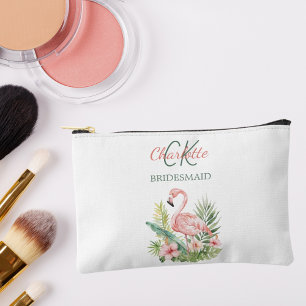 Pink flamingo tropical monogram bridesmaid accessory pouch