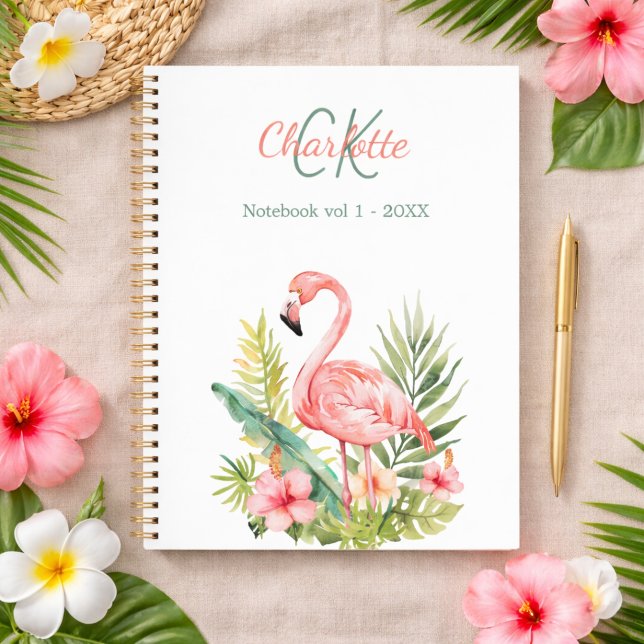 Pink flamingo tropical monogram notebook (Creator Uploaded)