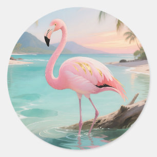 Pink Flamingo Tropical Paradise Classic Round Sticker