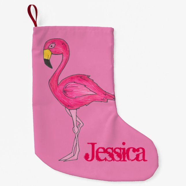 Pink Flamingo Tropical Paradise Island Bird Small Christmas Stocking (Front)