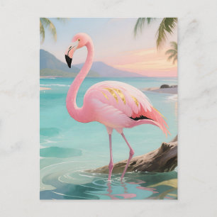 Pink Flamingo Tropical Paradise Postcard