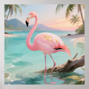 Pink Flamingo Tropical Paradise Poster