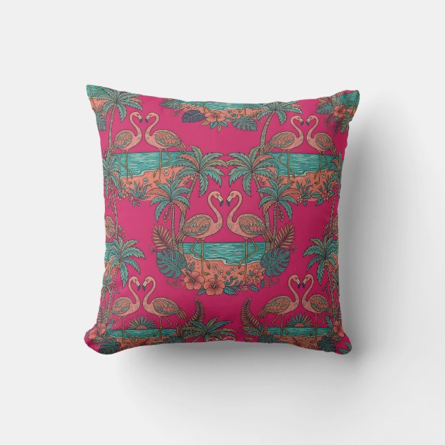 Pink Flamingo Tropical Pillow Cover (Front)