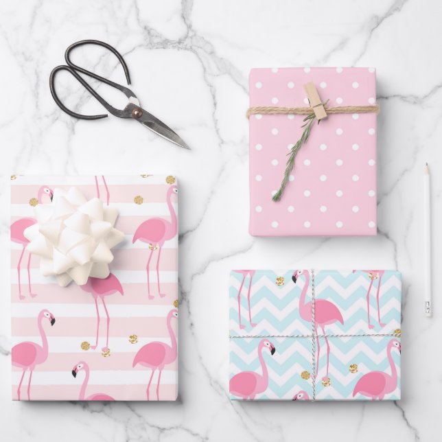 Pink Flamingo Tropical Spotty Pattern Wrapping Paper Sheet (Front)