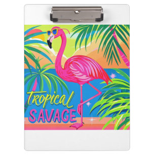 Pink flamingo Tropical standing on one leg Clipboard