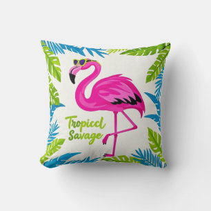 Pink flamingo Tropical standing on one leg Cushion
