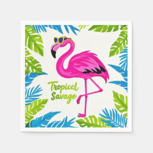Pink flamingo Tropical standing on one leg Napkin