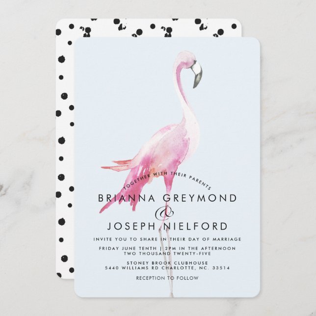 Pink Flamingo Tropical Style Wedding Invitation (Front/Back)