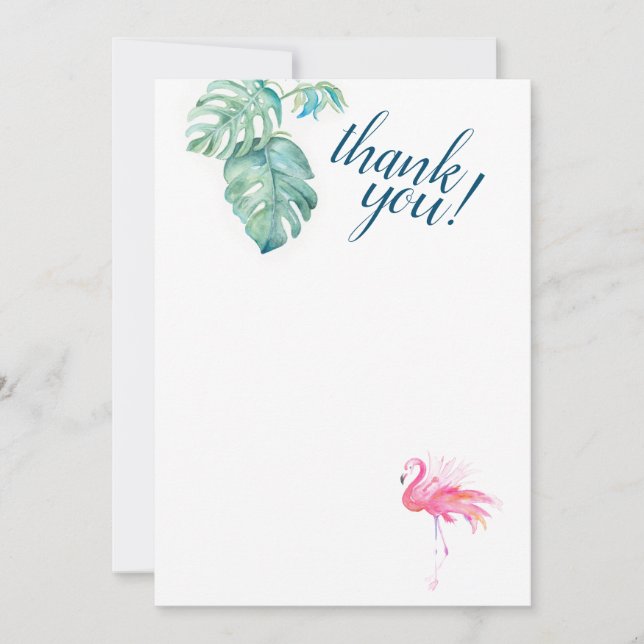 Pink Flamingo Tropical Thank You Card (Front)