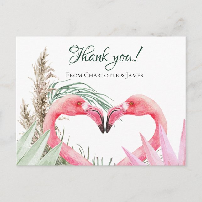Pink Flamingo Tropical Thank You Wedding Postcard (Front)