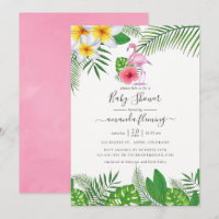 Pink Flamingo Tropical Watercolor Girl Baby Shower