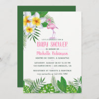 Pink Flamingo Tropical Watercolor Girl Baby Shower