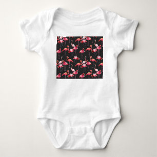 Pink Flamingo: Tropical Watercolor Pattern. Baby Bodysuit