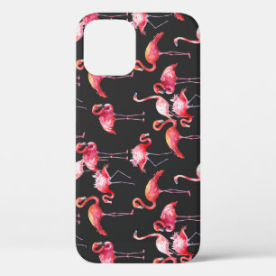 Pink Flamingo: Tropical Watercolor Pattern. iPhone 12 Case