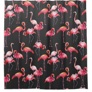 Pink Flamingo: Tropical Watercolor Pattern. Shower Curtain