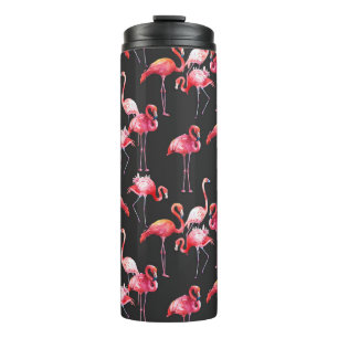 Pink Flamingo: Tropical Watercolor Pattern. Thermal Tumbler