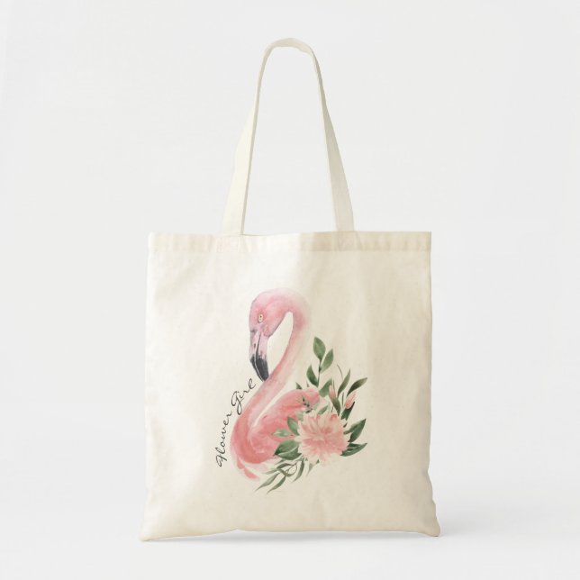 Pink Flamingo Tropical Wedding Flower Girl Tote Bag (Front)