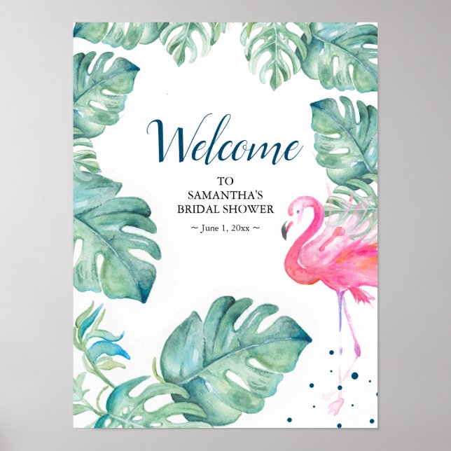Pink Flamingo Tropical Welcome Party Sign (Front)