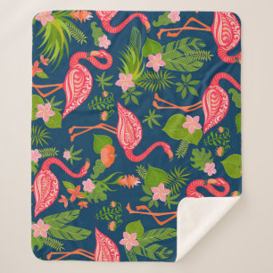 Pink Flamingo: Turquoise Striped Vintage Sherpa Blanket