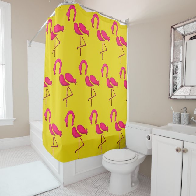 Pink flamingo unique pop art shower curtain (In Situ)