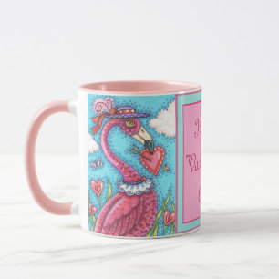 PINK FLAMINGO VALENTINE HEARTS, CUTE LOVE BIRDS MUG