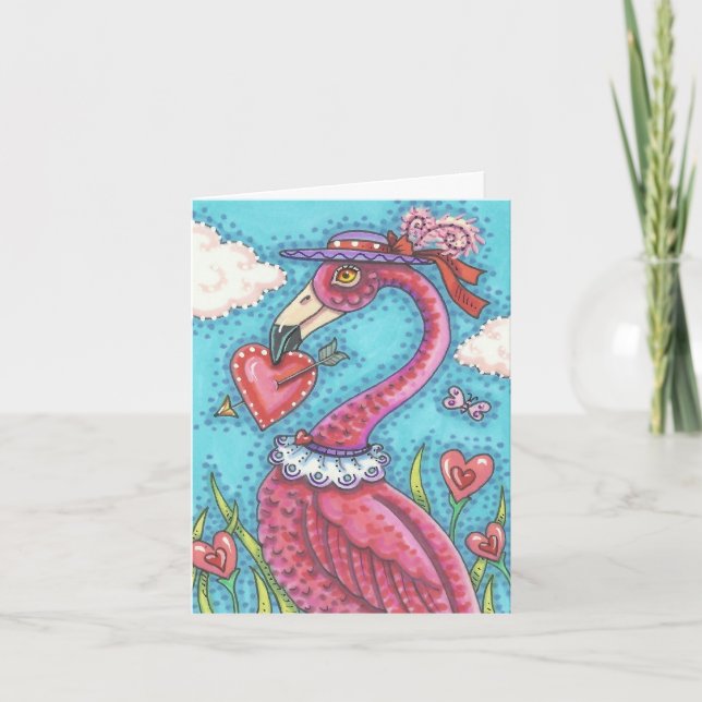 PINK FLAMINGO VALENTINE NOTE CARD *Customize (Front)