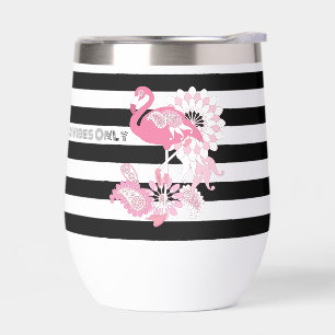 Pink Flamingo Vibes Only Black & White Striped