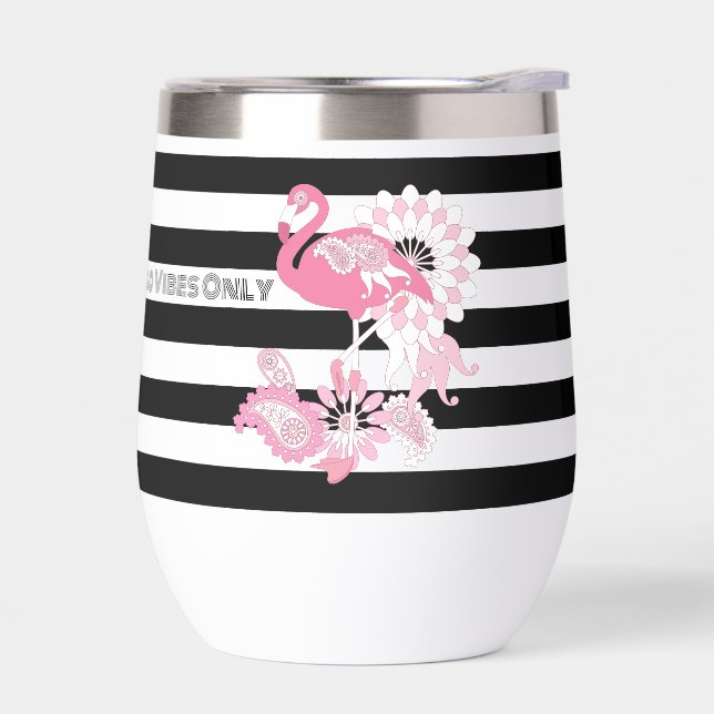Pink Flamingo Vibes Only Black & White Striped (Left)