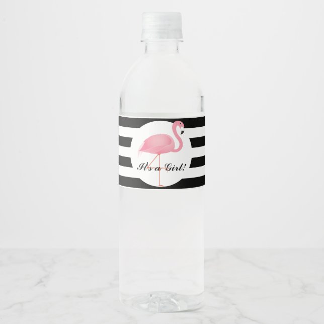 Pink Flamingo Water Bottle Label (Front)