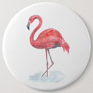 Pink Flamingo, watercolor . 6 Cm Round Badge