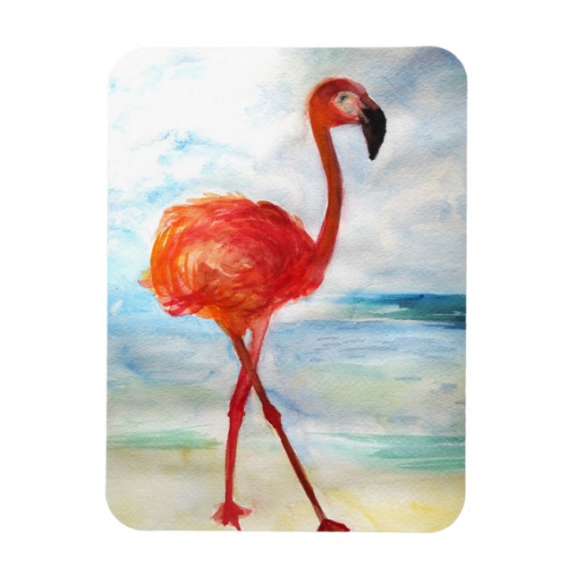 Pink Flamingo Watercolor Art Photo Magnet (Vertical)