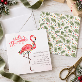 Pink Flamingo Watercolor Fun Christmas Party Invitation