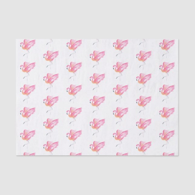 Pink Flamingo Watercolor Pattern Beach Tissue Paper (Front)