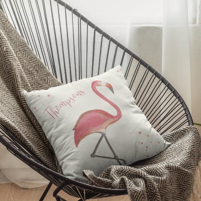 Pink Flamingo Watercolor Personalised  Cushion (Creator Uploaded)