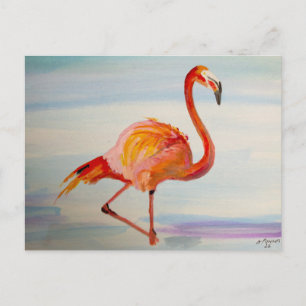 Pink Flamingo Watercolor Tropical Art Postcard