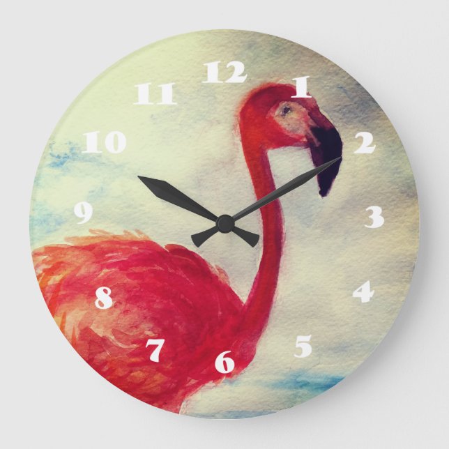 Pink Flamingo Watercolor  Wall Clock (Front)