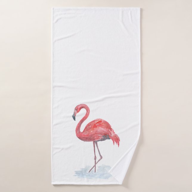 Pink Flamingo, watercolor . Wash Cloth (Bath Towel)