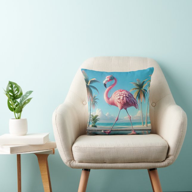 Pink Flamingo Wearing Sneakers Cushion (Chair)