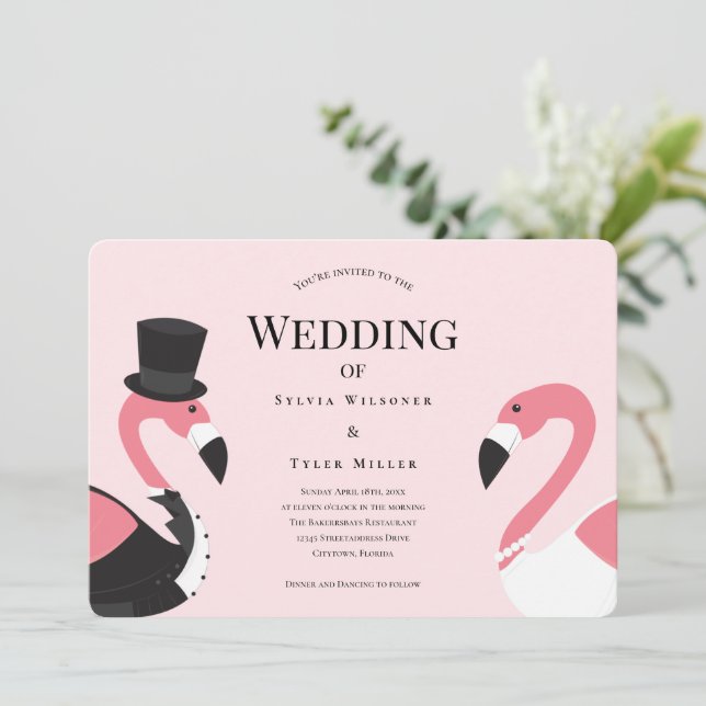 Pink Flamingo Wedding Invitation (Standing Front)