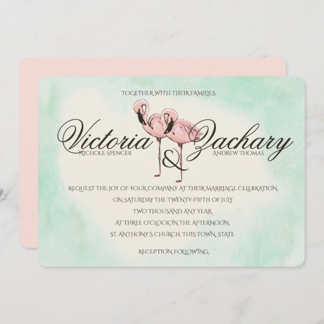 Pink Flamingo Wedding Invitation (Front/Back)