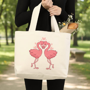 Pink Flamingo Wedding Tropical Hawaiian Luau Beach Large Tote Bag