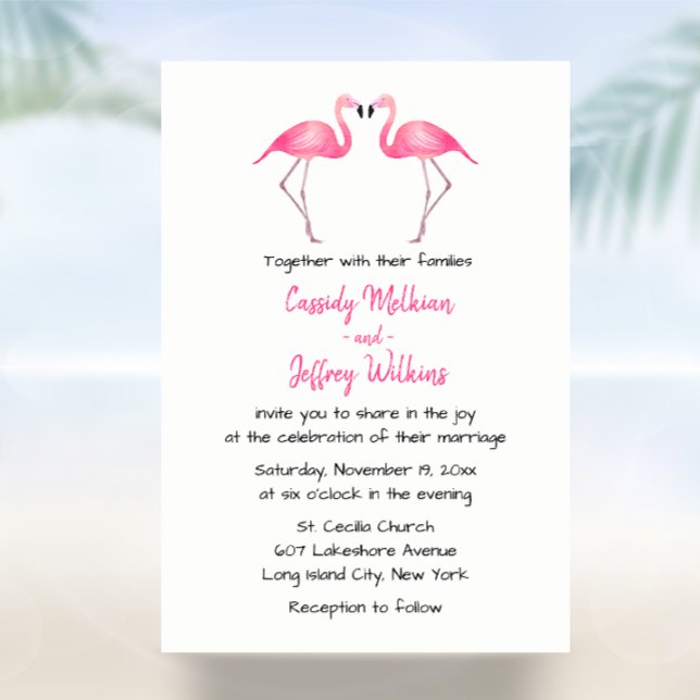 Pink Flamingo Wedding Tropical Summer Beach Invitation (Creator Uploaded)