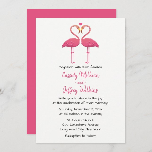 Pink Flamingo Wedding Tropical Summer Beach Invitation (Front/Back)