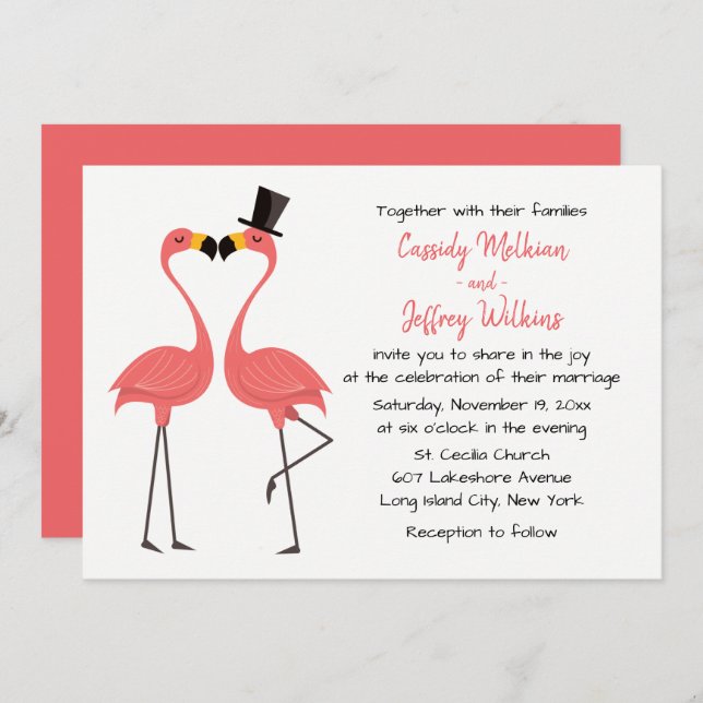 Pink Flamingo Wedding Tropical Summer Beach Invitation (Front/Back)