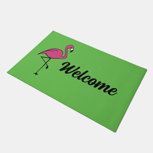 Pink Flamingo Welcome Mat Doormat Rug (Angled)